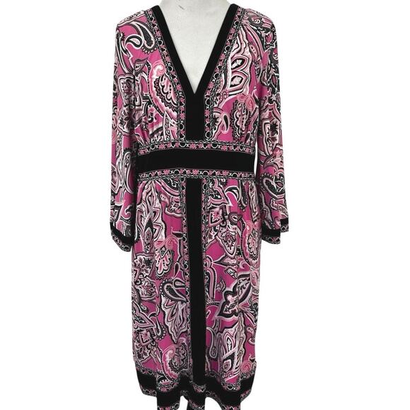 INC International Concepts Dresses & Skirts - INC International Concepts Pink Paisley V Neck Dress Long Sleeve Size L Midi